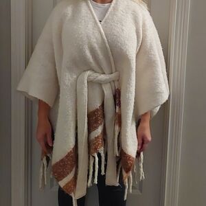 Gyal Bashy Striped Belted Ruana With Fringe